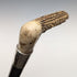 1890 British Antique Men's Cane L-shaped Antler Handle Sterling Silver Decoration Black Shaft 91cm